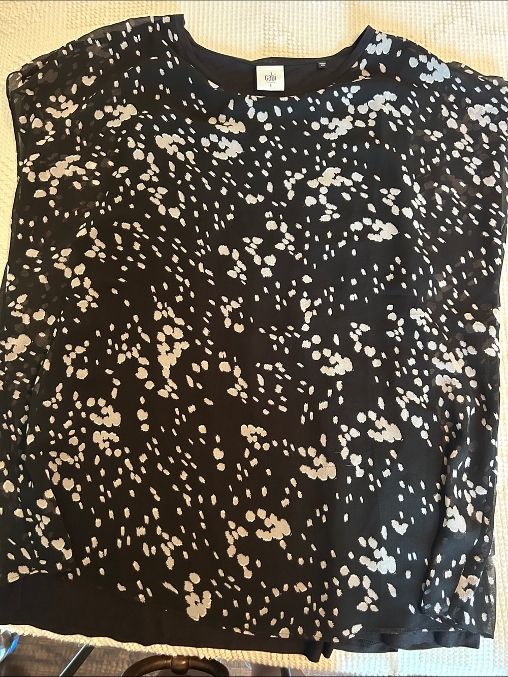 CAbi Black with White Spot Print Top